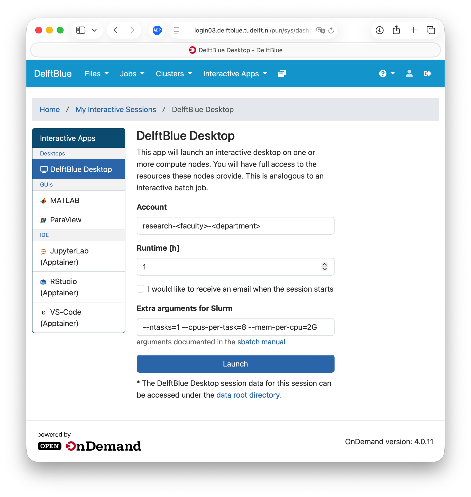 The DelftBlue Desktop launch form