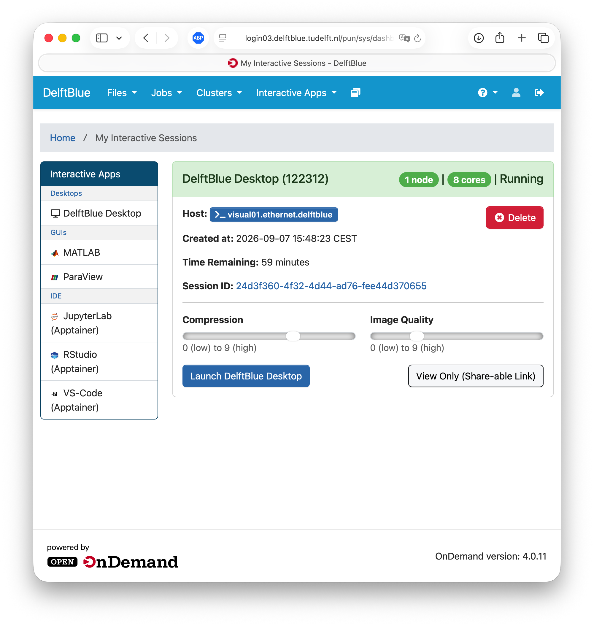 A running DelftBlue Desktop session