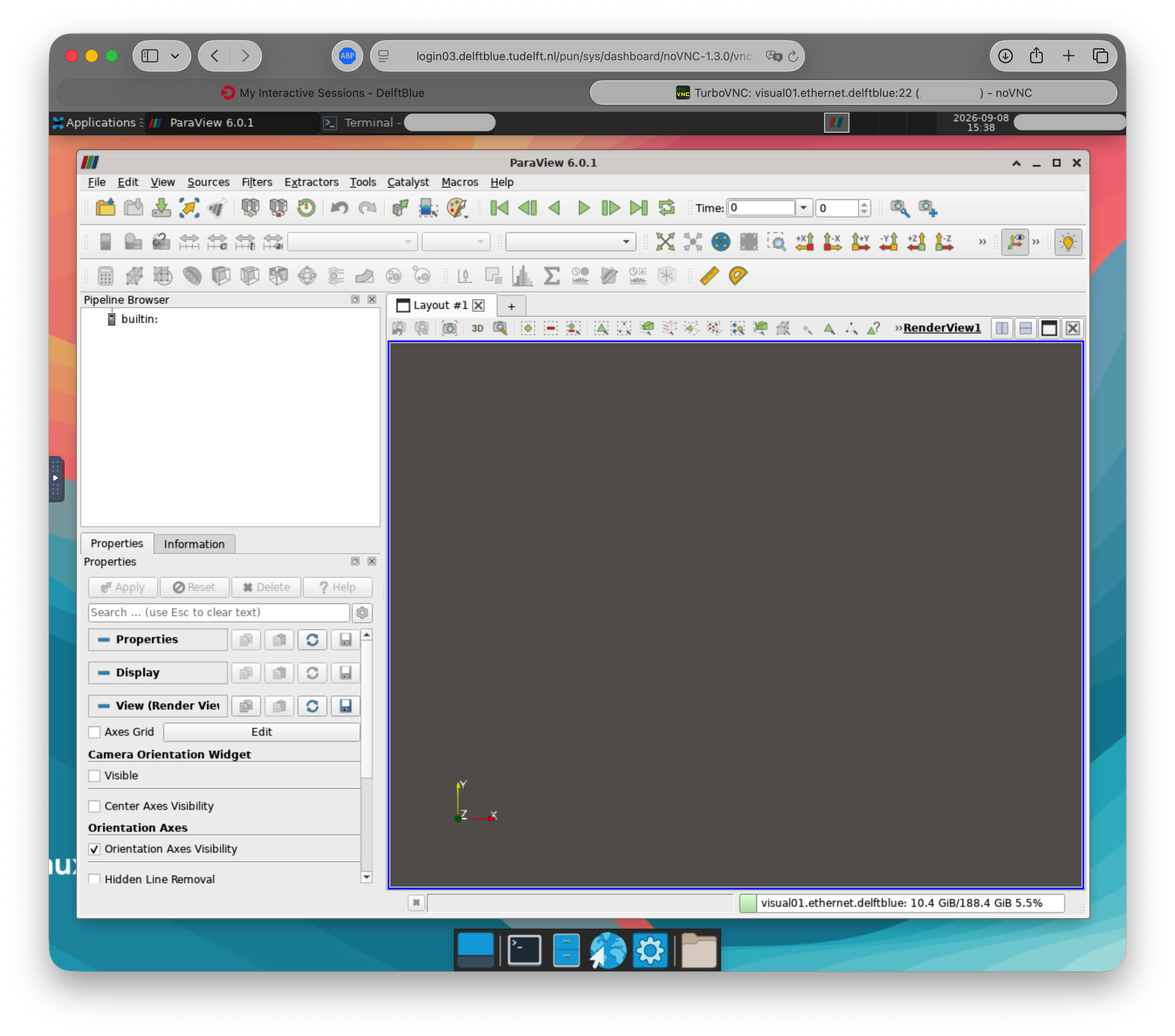 ParaView running in a DelftBlue Desktop session
